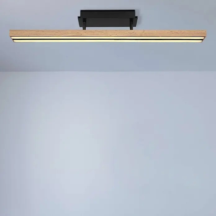 Globo Doro LED-Deckenleuchte Holzoptik - 24 W, L x B x H: 81,5 x 7,5 x 14 cm, Holzoptik/Schwarz, Warmweiß - Modernes Deckenlicht mit Holzdetails und schwarzer Halterung, ideal für stilvolle Innenräume.