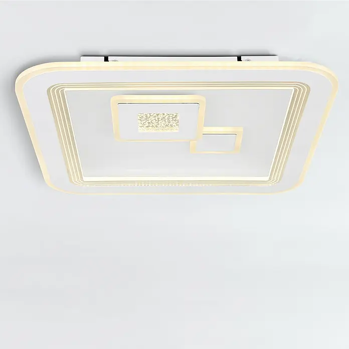 Globo LED-Deckenleuchte VALERIA - 40 W, L x B x H: 46,6 x 46,6 x 7,4 cm, Weiß, Warmweiß, Eckig - Elegante, quadratische LED-Deckenleuchte mit modernem Design und warmweißen Lichtakzenten für eine stilvolle Beleuchtung.