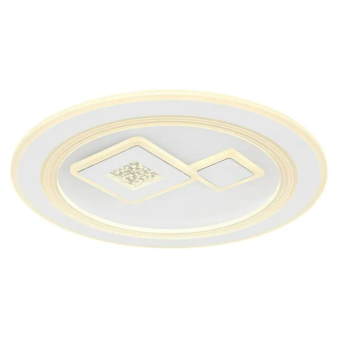 Globo LED-Deckenleuchte VALERIA - 40 W, L x B x H: 46,6 x 46,6 x 7,4 cm, Weiß, Warmweiß, Rund - Moderne LED-Deckenleuchte mit quadratischem Muster und warmweißem Licht für eine stilvolle Beleuchtung.