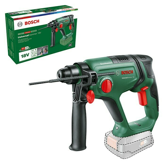 Bosch 18 V Power for All Akku-Bohrhammer UniversalHammer 18V18 V, Ohne Akku, Leerlaufdrehzahl: 0 U/min - 2.000 U/min, Einzelschlagstärke: 2 J Diagonal View