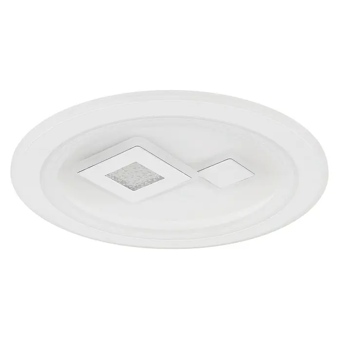 Globo LED-Deckenleuchte VALERIA40 W, L x B x H: 46,6 x 46,6 x 7,4 cm, Weiß, Warmweiß, Rund - Moderne, weiße Deckenleuchte mit quadratischen Elementen. Elegantes Design für eine stilvolle Beleuchtung im Raum.