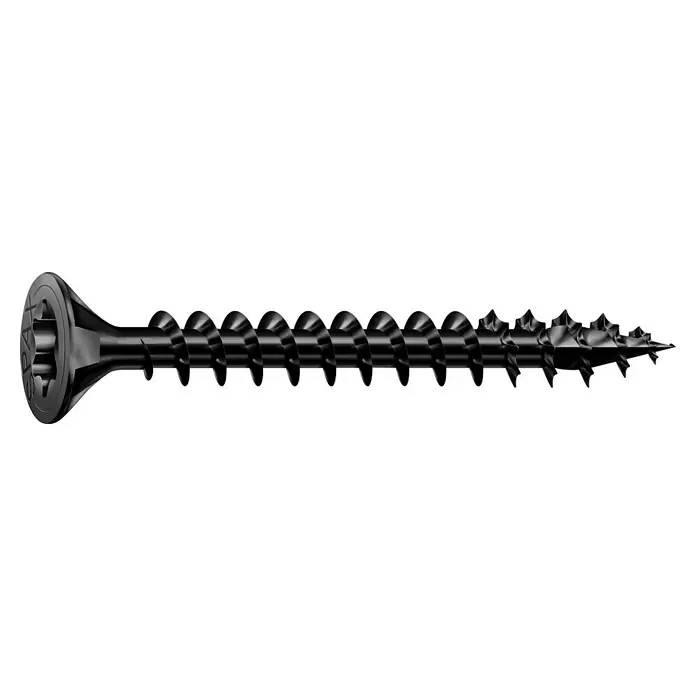 Spax T-Star plus UniversalschraubeØ x L: 5 x 30 mm, Vollgewinde, 16 Stk. - Nahaufnahme einer schwarzen Trockenbauschraube mit scharfem Gewinde und Senkkopf für sichere Befestigung.