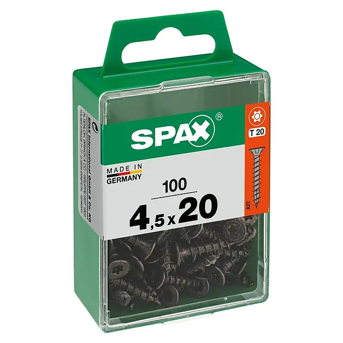 Spax T-Star plus Universalschraube - Ø x L: 4,5 x 20 mm, Vollgewinde, 100 Stk. - Eine Packung Spax Schrauben 4,5x20 mm, 100 Stück, mit T20-Antrieb. Hergestellt in Deutschland, ideal für diverse Befestigungsarbeiten.