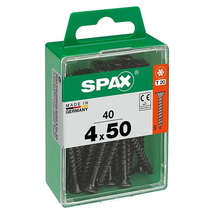 Spax T-Star plus Tornillo universal - Ø x L: 4 x 60 mm, Rosca completa, 30 ud. - Un paquete de tornillos SPAX, tamaño 4x50 mm, con accionamiento Torx T20. Fabricado en Alemania, ideal para diversas aplicaciones de fijación.