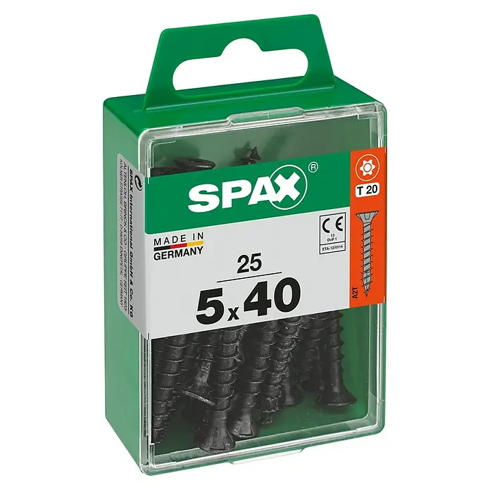 Spax T-Star plus Universalschraube - Ø x L: 5 x 40 mm, Vollgewinde, 25 Stk. - Eine Packung Spax Schrauben 5x40 mm, ideal für Holzverbindungen im Innenbereich, mit Torx-Antrieb für sicheren Halt und saubere Verarbeitung.