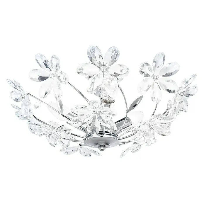 Globo Juliana Plafón redondo - 40 W, Ø x Al: 415 mm x 19 cm, Cromo, Cristal, E14 - Lámpara de techo de cristal con diseño floral y acabado cromado, ideal para interiores elegantes que buscan soluciones de iluminación con estilo.