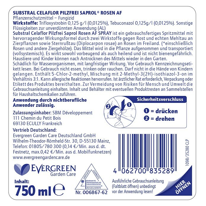 Celaflor Saprol Rosen Pilzfrei750 ml Back View