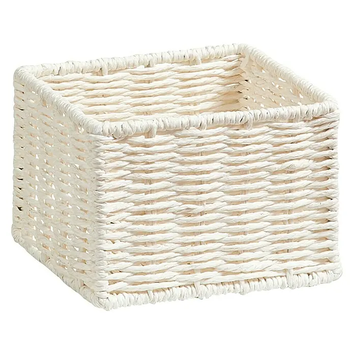 Zeller Present Juego de cestas Conjunto de 2 cestas para el baño - Blanco, 2 pzs. - Cesta cuadrada hecha de material tejido color crema, ideal para el almacenamiento en el hogar y la organización elegante.