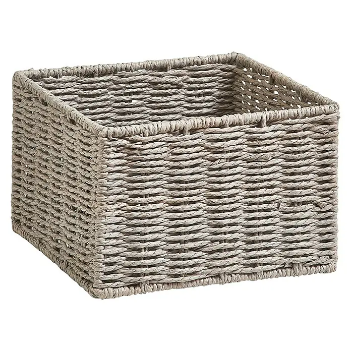 Zeller Present Juego de cestas Conjunto de 2 cestas para el baño - Gris, 2 pzs. - Una cesta cuadrada tejida en beige claro, perfecta para almacenamiento y decoración. Aspecto natural para un hogar elegante.