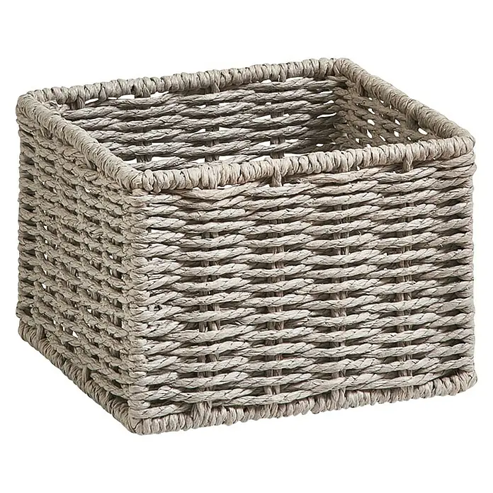 Zeller Present Juego de cestas Conjunto de 2 cestas para el baño - Gris, 2 pzs. - Imagen de una cesta cuadrada hecha de material tejido. La cesta está diseñada para el almacenamiento y tiene un esquema de color natural y sutil.