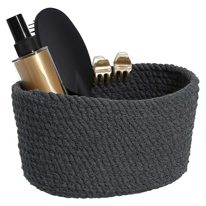 Zeller Present Juego de cestas trenzadas - Gris oscuro, 3 pzs. - Cesta gris con productos de belleza: spray, cepillo y pinzas para el cabello para el orden y un almacenamiento elegante en el baño.