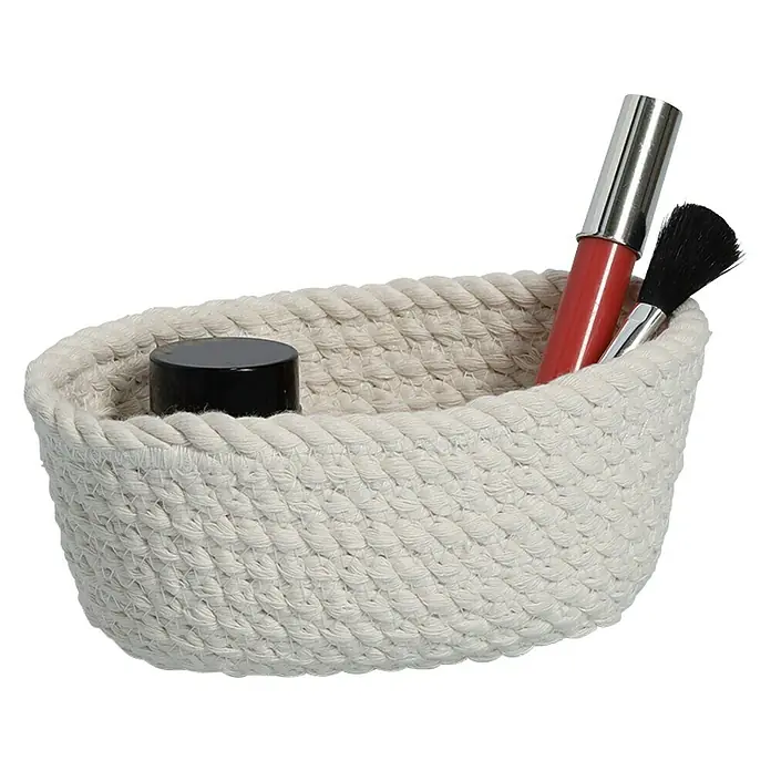 Zeller Present Juego de cestas trenzadas - Blanco, 3 pzs. - Cesta de cuerda llena de artículos de maquillaje. Ideal para guardar cosméticos en el tocador.