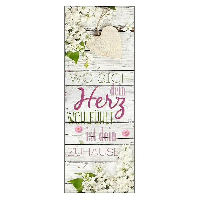 ProArt Type Hype Leinwandbild - Wohlfühlherz, B x H: 30 x 80 cm - Dekorative Holztafel mit dem Spruch "Wo sich dein Herz wohlfühlt, ist dein Zuhause" und floralen Elementen.