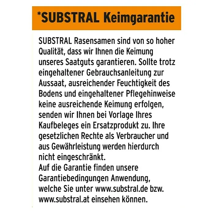 Substral Rasensamen Der Sonnige - 2,25 kg, 100 m² - SUBSTRAL Keimgarantie: Hochwertiges Rasensaatgut mit Keimungsgarantie. Ersatz bei ausbleibender Keimung trotz korrekter Anwendung. Garantiebedingungen online.