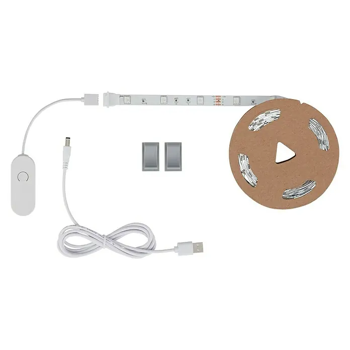 Briloner Tira LED inteligente RGB + USB - 7 W, Multicolor, Largo: 5 m, RGB - Tira de luz LED con conector USB y controlador en bobina, completa con clips de montaje para una instalación sencilla e iluminación ambiental.