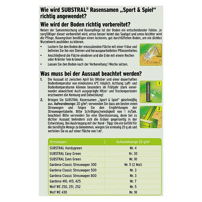 Substral Rasensamen Spiel- & Sportrasen - 2 kg, 100 m² - SUBSTRAL Rasensamen Anleitung. Richtige Bodenvorbereitung und Aussaat beachten, um ein optimales Wachstum zu gewährleisten.