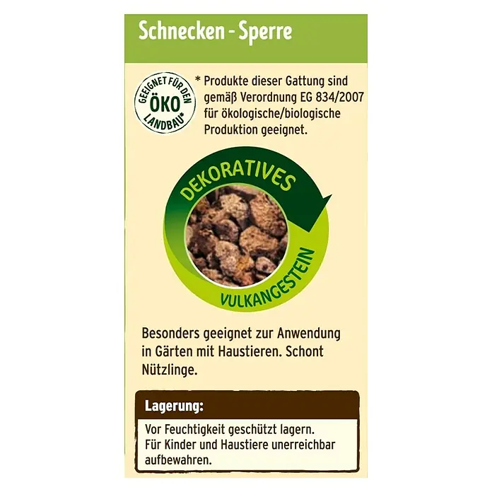 Substral Naturen Schnecken-Stopp - 2,3 kg - Produktverpackung mit der Aufschrift "Schnecken-Sperre", die vulkanisches Gestein als Barriere gegen Schnecken in Gärten bewirbt.