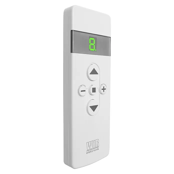 WIR elektronik Funkfernbedienung FB-9 - Passend für: WIR elektronik-Funkgeräte - Weißer Handsender für elektronische Geräte mit Display und Tasten zur Steuerung der Funktionen. Das Produkt ist von WIR elektronik.