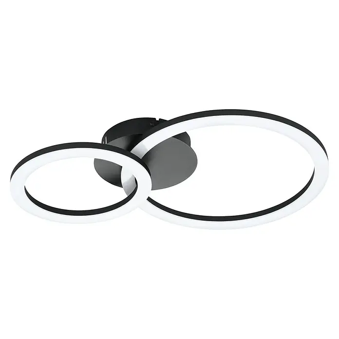 Eglo LED-Deckenleuchte PARANDAY-Z15 W, L x B x H: 44,5 x 30 x 7 cm, Schwarz - Moderne LED-Deckenleuchte mit zwei ineinandergreifenden Ringen und schwarzem Gehäuse für stilvolle Beleuchtung.
