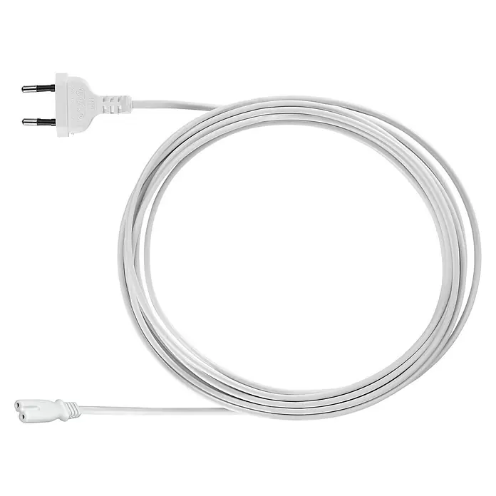 WIR elektronik Anschlusskabel 9er Serie - Kabellänge: 3 m - Abbildung eines weißen Netzkabels mit Eurostecker und Gerätebuchse, das in einer Schleife liegt.