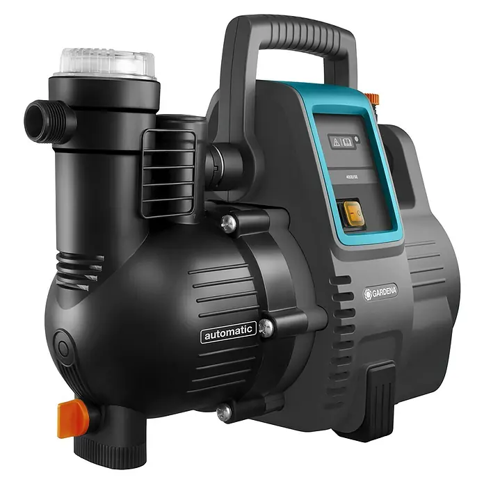 Gardena Bewässerungspumpe Haus- & Gartenautomat 4000/5 - 1.100 W, Max. Fördermenge: 4.000 l/h - Abbildung einer Gardena Hauswasserautomat 4000/5E zur automatischen Wasserversorgung im Haus und Garten. Kompaktes Design und einfache Bedienung.