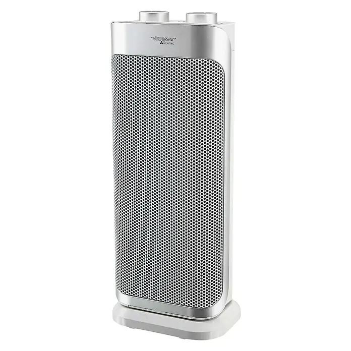 Voltomat HEATING Calefactor de aire - 2.000 W, Plateado - Un elegante calentador de aire blanco con detalles plateados. Ideal para un calor acogedor en cualquier habitación y con prácticos mandos giratorios.