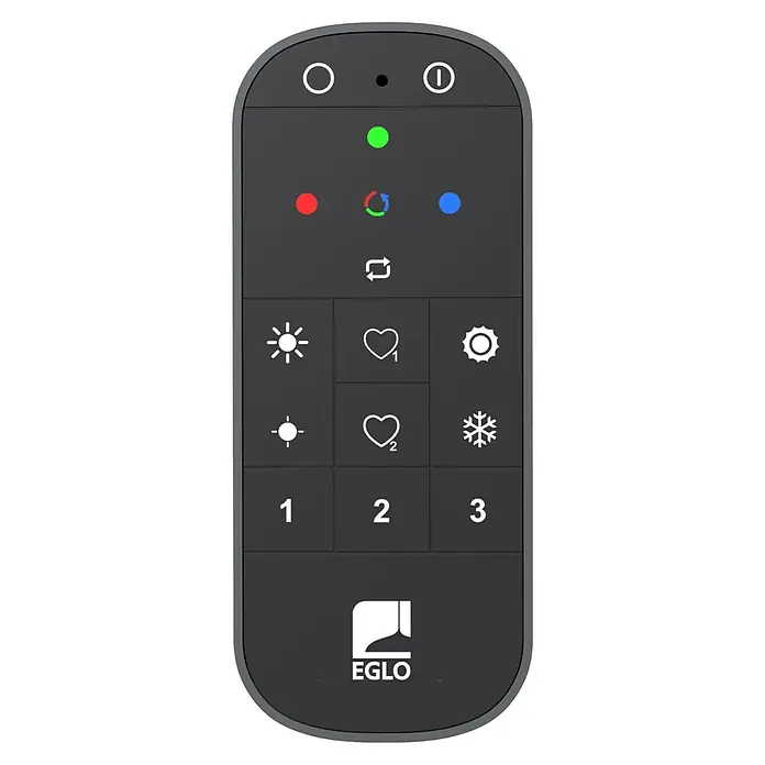 Eglo connect.z Fernbedienung - Grau - Abbildung einer EGLO-Fernbedienung mit verschiedenen Tasten und Funktionen zur Steuerung von Beleuchtungseinstellungen.