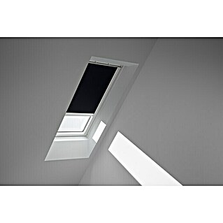 Velux Dachfensterrollo Elektro DML SK08 3009SWL (Farbe: Schwarz -3009SWL, Farbe Schiene: Weiß, Elektrisch)