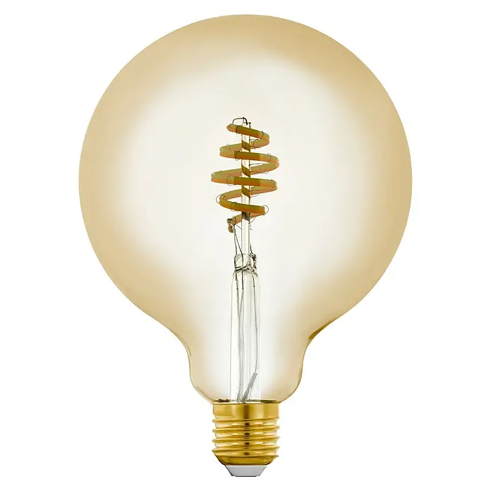 Eglo connect.z Smart-LED-Lampe - E27, Dimmbar, Warmweiß, 400 lm - Goldene Filament-Glühbirne mit spiralförmigem Glühfaden auf schwarzem Hintergrund für stimmungsvolle Beleuchtung.