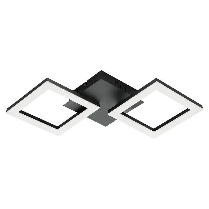 Eglo LED-Deckenleuchte PARANDAY-Z - 15,5 W, L x B x H: 47 x 22,5 x 6 cm, Schwarz - Moderne LED-Deckenleuchte mit zwei quadratischen, verschlungenen Rahmen in Schwarz und Weiß, die ein helles und stilvolles Ambiente erzeugt.