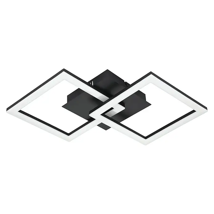 Eglo LED-Deckenleuchte PARANDAY-Z - 21,5 W, L x B x H: 52,5 x 31 x 6 cm, Schwarz - Moderne Deckenleuchte mit zwei überlappenden, quadratischen Rahmen und schwarzer Basis für stilvolle Beleuchtung.