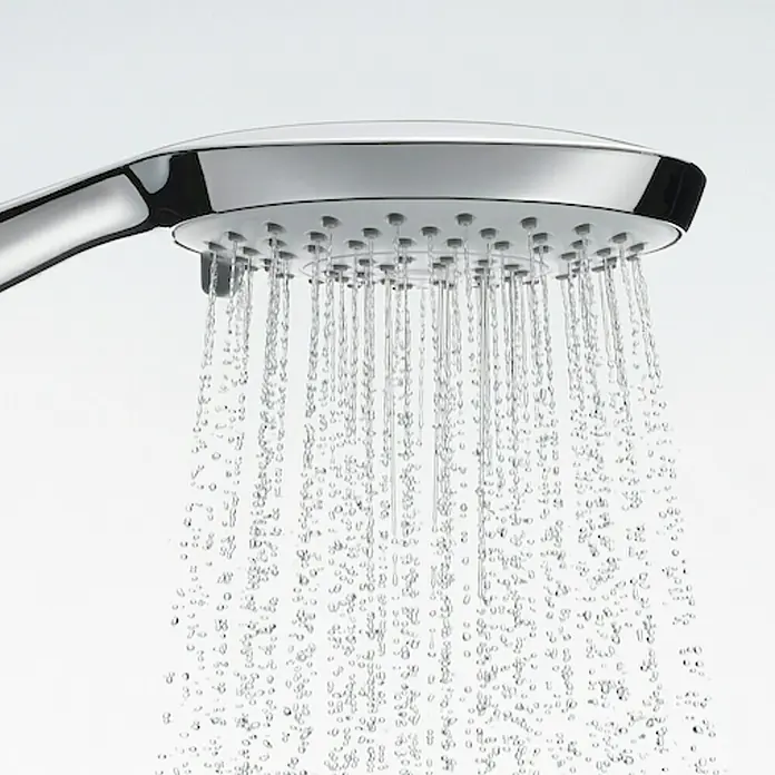 Roca Teleducha Sensum - Número de funciones: 4 ud., Cromo - Un cabezal de ducha brillante con agua fluyendo. El acabado cromado añade un toque moderno a cualquier baño.