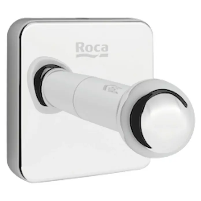 Roca Victoria Colgador - Cromo, Resplandeciente - Un colgador para albornoz de Roca con un soporte cuadrado y un gancho redondeado, ideal para baños y armarios.