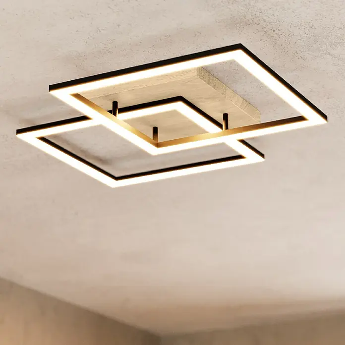 Eglo LED-Deckenleuchte LOMALTAS-Z - 32 W, L x B x H: 77 x 49,5 x 8,5 cm, Schwarz/Braun - Elegante Deckenleuchte mit zwei quadratischen Rahmen, die ein modernes Ambiente schaffen. Die warmen LED-Leuchten sorgen für angenehmes Licht.
