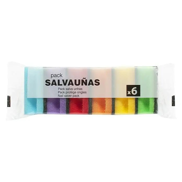 Rozenbal Esponja de limpieza Salvauñas - 6 ud., Multicolor - Paquete de seis salvaúñas en colores del arcoíris, perfectos para proteger las uñas recién pintadas.