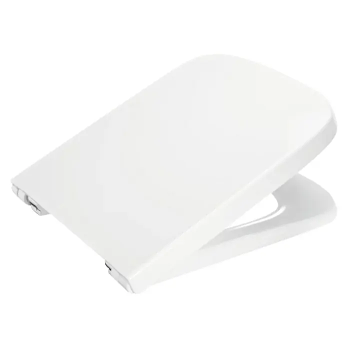 Roca Tapa de WC Dama - Termoplástico, Blanco - Un elegante asiento de inodoro blanco con un diseño moderno y sutil, perfecto para cualquier estilo de baño.
