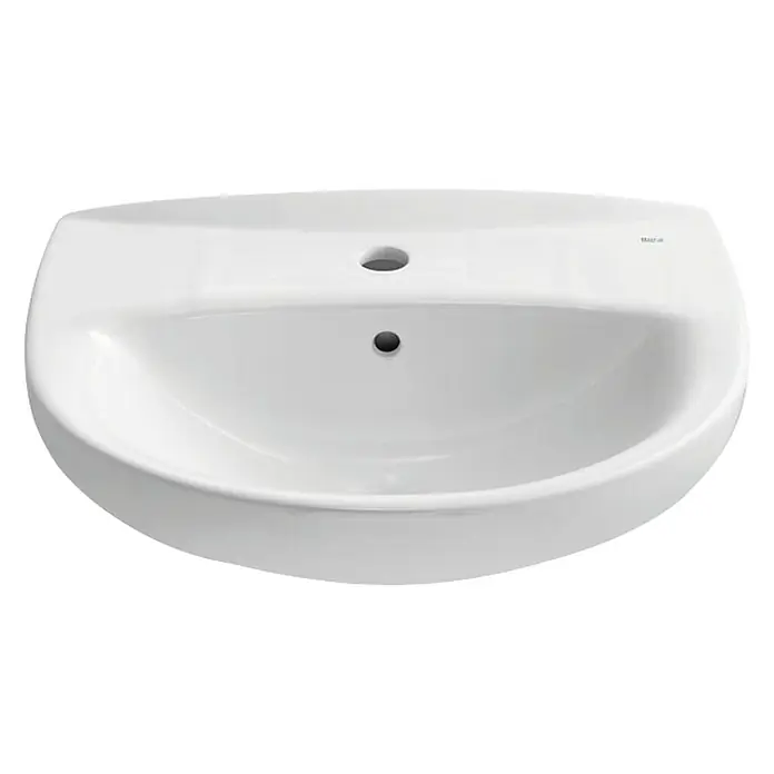 Roca Mitos Lavabo - 52 x 41 cm, Orificios para grifo: Medio, Con desbordamiento, Blanco - En la imagen se muestra un lavabo blanco moderno con superficie lisa y forma redondeada, ideal para baños.