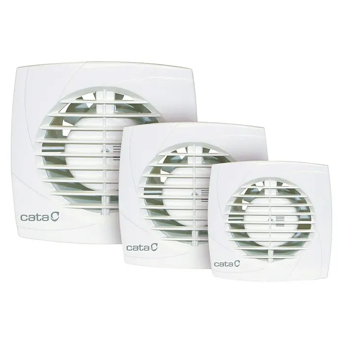 Cata Ventilador de pared de baño B-10 Plus - Blanco, 10 cm - Tres ventiladores blancos Cata de diferentes tamaños. Un conjunto práctico para diversas necesidades de ventilación.