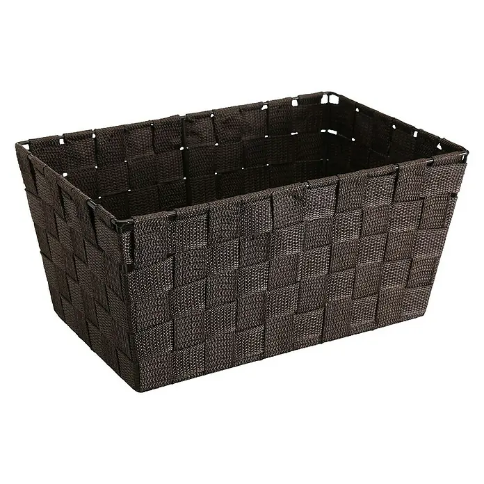 Versa Cesta para el baño - L x An x Al: 30 x 20 x 15 cm, Plástico, Marrón - Cesta rectangular marrón con diseño tejido para guardar diversos objetos.