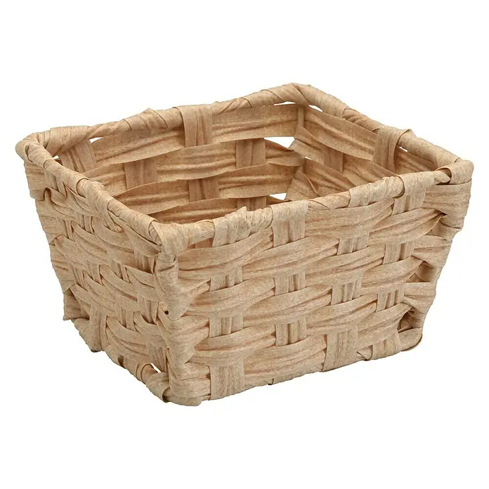 Versa Cesta para el baño - L x An x Al: 16 x 14 x 9 cm, Fibras plásticas, Natural - Cesta rectangular de color natural hecha de material tejido para un almacenamiento elegante.