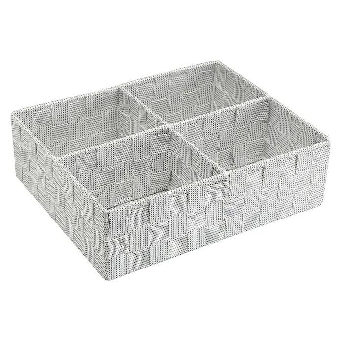 Versa Cesta para el baño 4 - L x An x Al: 32 x 27 x 10 cm, Blanco - Cesta de almacenamiento tejida gris con cuatro compartimentos para una solución organizada y elegante.