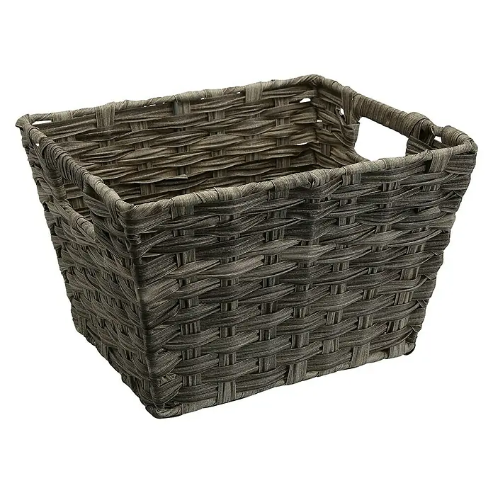 Versa Cesta para el baño alta con asas - L x An x Al: 29 x 24 x 19 cm, Fibras plásticas, Gris - Cesta rectangular de mimbre gris oscuro con asas. Perfecto para guardar en casa o para la organización.