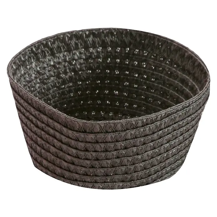 Versa Cesta para el baño redondeada - L x An x Al: 18 x 9 x 9 cm, Plástico, Chocolate - Cesta tejida negra con un diseño único. Versátil y elegante, perfecta para el almacenamiento o como elemento decorativo.