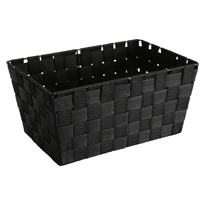 Versa Cesta para el baño - L x An x Al: 30 x 20 x 15 cm, Plástico, Negro - Cesta rectangular negra hecha de material tejido. Ideal para el almacenamiento y la organización en toda la casa.