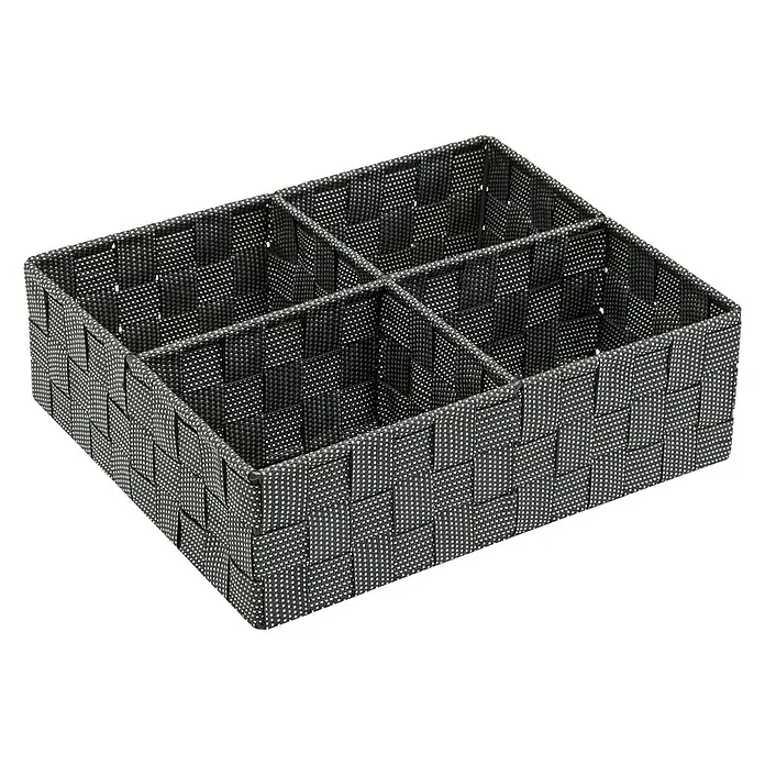 Versa Cesta para el baño 4 - L x An x Al: 32 x 27 x 10 cm, Gris - Un organizador de cajones tejido con cuatro compartimentos en gris y blanco. Ideal para la organización del hogar.