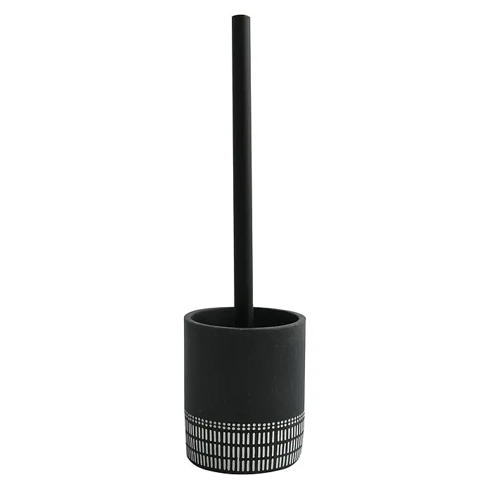 Spirella Escobillero de suelo Yuma - Poliresina, Negro - Elegante juego de escobilla de váter con soporte negro con detalles decorativos, ofreciendo un accesorio de baño elegante e higiénico.