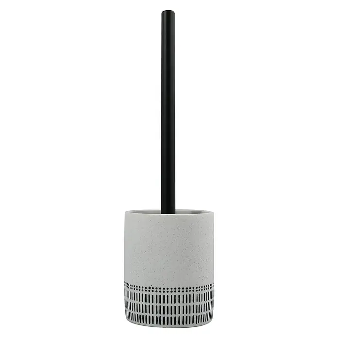 Spirella Escobillero de suelo Yuma - Poliresina, Blanco - Un moderno portaescobillas de baño con recipiente de hormigón y mango negro elegante. Su diseño elegante complementa cualquier decoración.