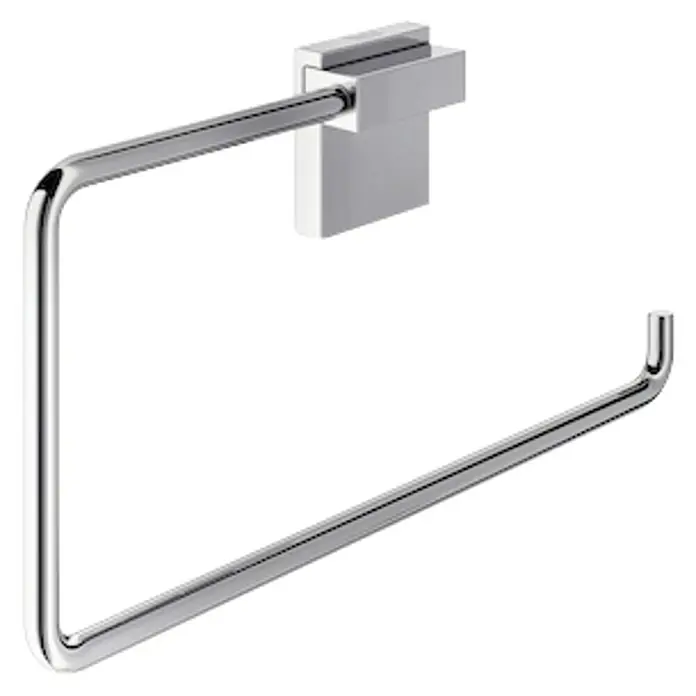 Roca Rubik Toallero de anilla - Cromo, Brillante - Primer plano de un toallero de cromo con un diseño moderno y minimalista para una decoración elegante del baño.