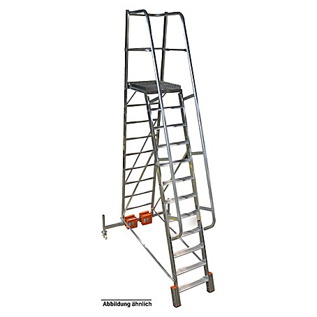 Krause Stabilo Podestleiter Vario kompakt (Arbeitshöhe: 4,25 m, 10 Stk., Aluminium, Ausstattung: Handläufe, B x L: 0,71 x 3,76 m)