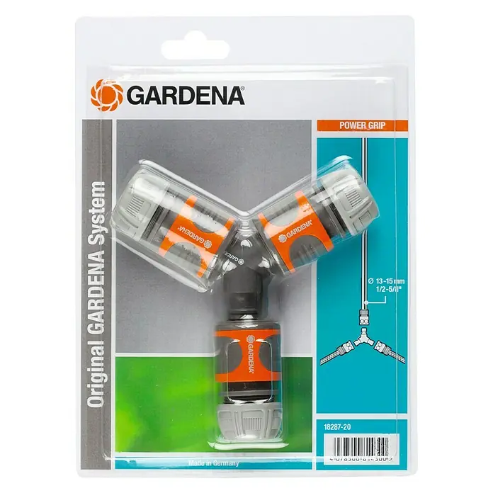 Gardena Y-Stück - Anschlüsse: 3 - Original GARDENA System Y-Verteiler zur Verbindung von zwei Schläuchen an einem Wasserhahn, mit Power Grip für sicheren Halt.